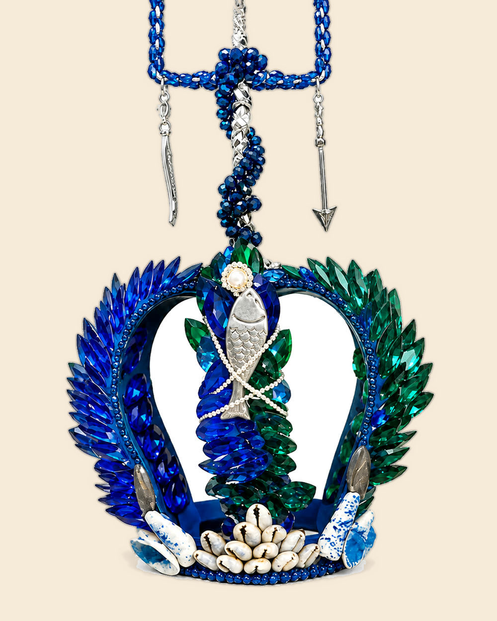 Corona de Inle azul y verde con pez