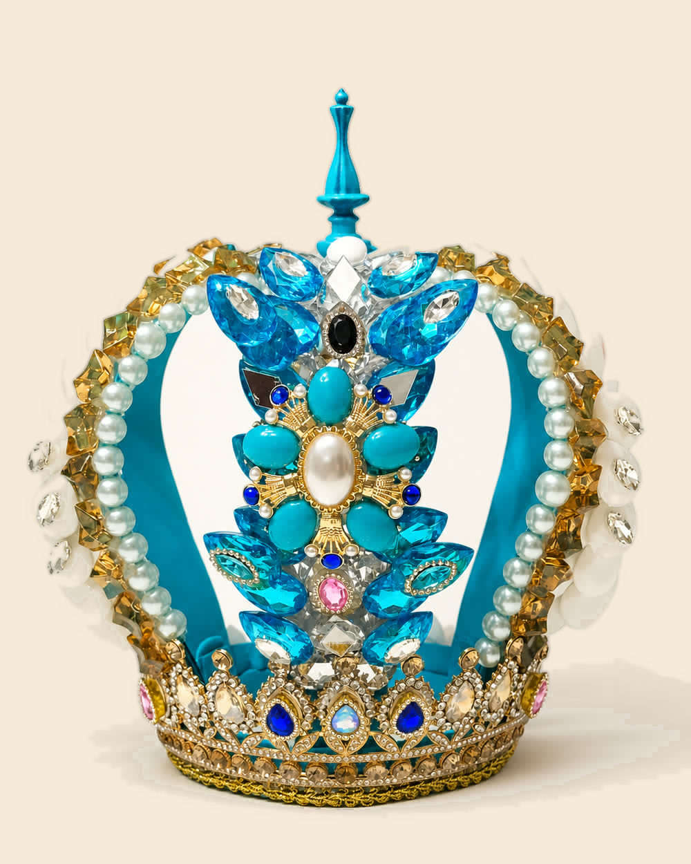 Corona de Olokun turquesa con perlas y caracoles